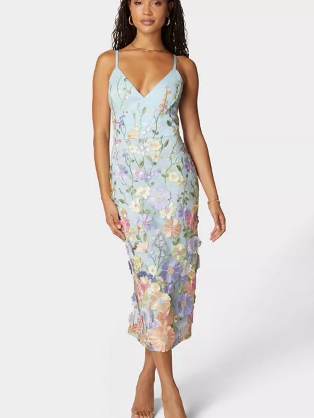 Bebe Blue Floral Flowers Sheer Sleeveless Dress